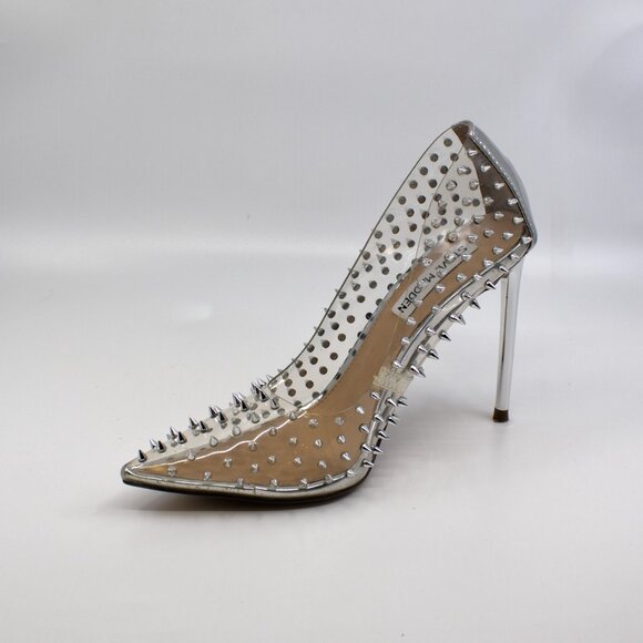 Steve Madden Vala-S [VALA06S1] Spiked Studded Heels Clear Pointed Toe Stilettos - Picture 5 of 7